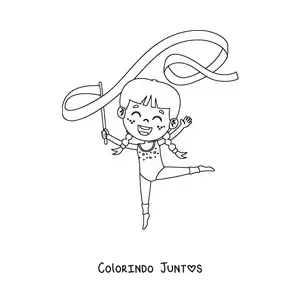 Desenho para colorir de uma menina kawaii fazendo ginástica rítmica