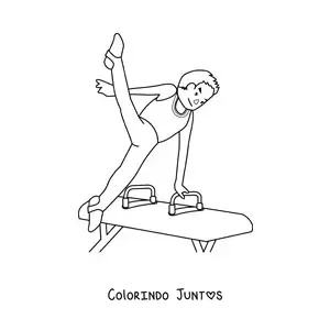 Desenho para colorir de um atleta de ginástica masculina no cavalo