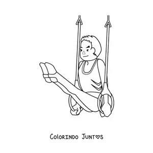 Desenho para colorir de um atleta fazendo ginástica masculina nas argolas