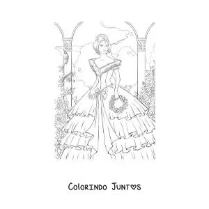 Desenho para colorir de uma dama com um vestido