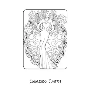 Desenho para colorir de uma mulher com um vestido estilo sereia