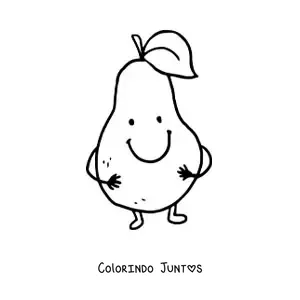 Desenho para colorir de uma pera animada com mãos e pés sorrindo