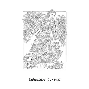 Desenho para colorir de uma modelo com um vestido de mandala