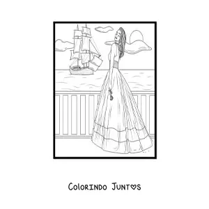 Desenho para colorir de uma modelo com um vestido de verão