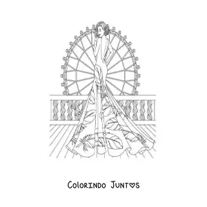 Desenho para colorir de uma modelo com um vestido com decote nas costas