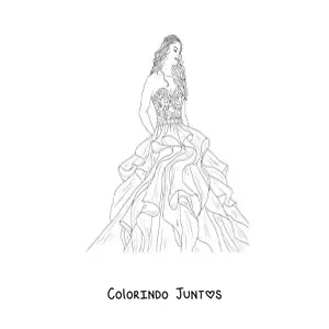Desenho para colorir de uma modelo com um vestido estilo princesa
