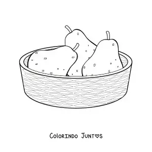Desenho para colorir de uma cesta com peras