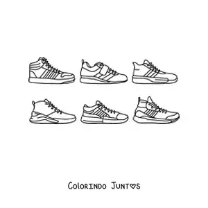Desenho para colorir de vários tênis esportivos