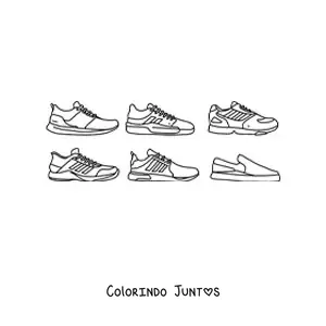 Desenho para colorir de seis tênis esportivos variados