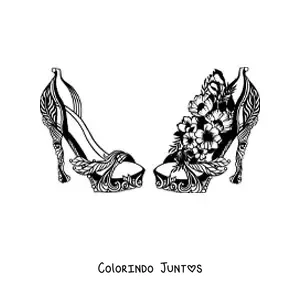 Desenho para colorir de um par de saltos decorados com flores