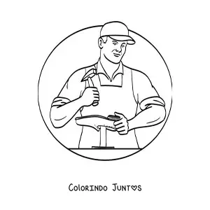 Desenho para colorir de um sapateiro consertando um sapato