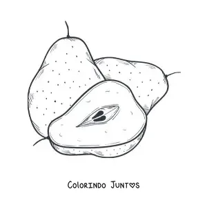 Desenho para colorir de duas peras inteiras e uma fatiada