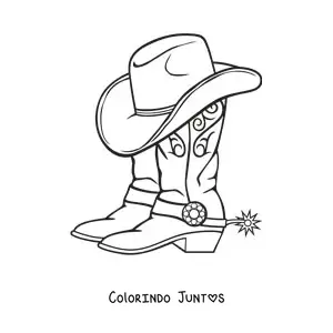 Desenho para colorir de um par de botas e um chapéu de cowboy