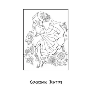 Desenho para colorir de uma dama com um chapéu elegante