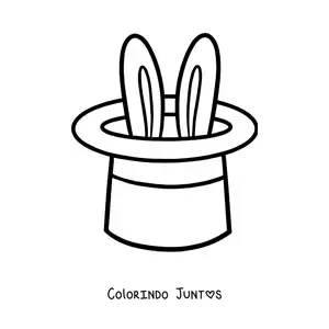 Desenho para colorir de uma cartola de mágico com um coelho dentro