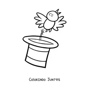 Desenho para colorir de uma ave voando saindo da cartola de um mágico