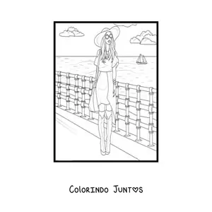 Desenho para colorir de uma menina com um chapéu de verão