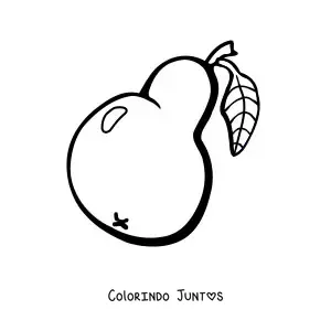 Desenho para colorir de uma pera animada com uma folha no talo