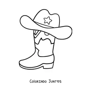 Desenho para colorir de uma bota com um chapéu de cowboy