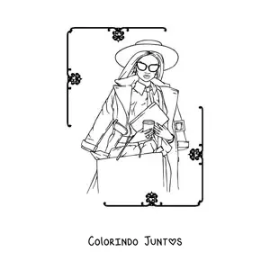 Desenho para colorir de uma menina com um chapéu de aba larga