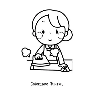Desenho para colorir de uma mulher passando uma camisa