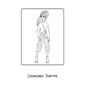 Desenho para colorir de uma menina com uma calça listrada