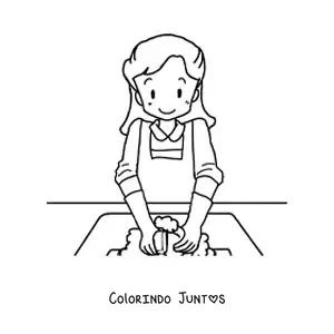 Desenho para colorir de uma mulher lavando a louça com luvas de limpeza