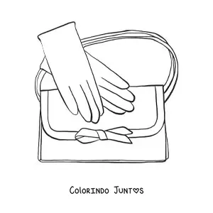 Desenho para colorir de um par de luvas e uma bolsa elegante