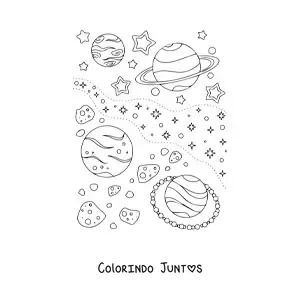 Desenho para colorir de várias estrelas e planetas