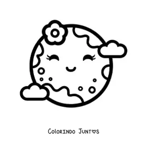 Desenho para colorir da Terra kawaii animada com uma flor