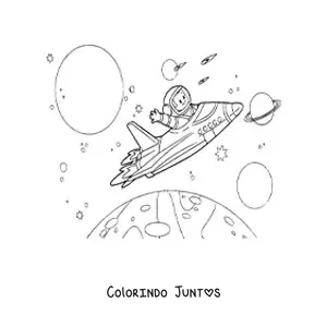 Desenho para colorir de um foguete voando entre planetas