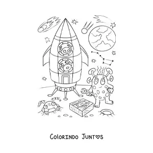 Desenho para colorir de um alienígena em outro planeta