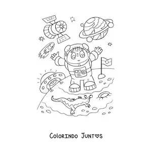Desenho para colorir de um explorador espacial em outro planeta