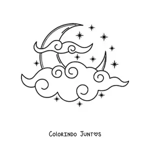 Desenho para colorir da Lua cercada de nuvens