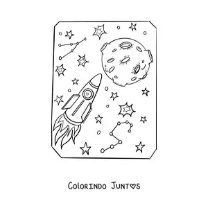 Desenho para colorir de uma viagem espacial até a Lua