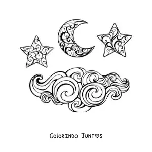 Desenho para colorir da Lua e das estrelas