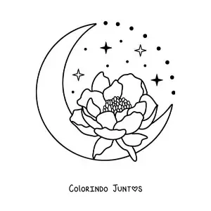 Desenho para colorir de uma Lua bonita com uma flor