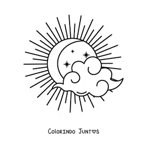 Desenho para colorir de uma Lua com uma nuvem