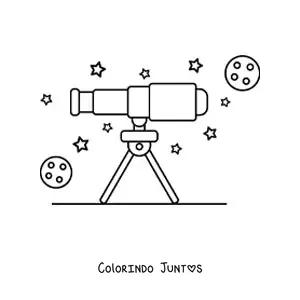 Desenho para colorir de um telescopio e estrelas no ceu