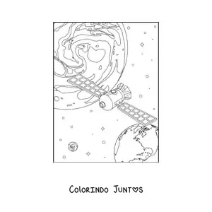 Desenho para colorir de um satelite no espaco