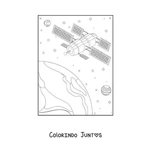 Desenho para colorir de um satelite artificial na orbita terrestre