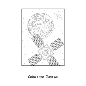 Desenho para colorir de um satelite e um planeta