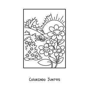Desenho para colorir de uma paisagem primaveril