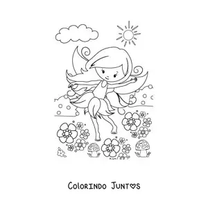 Desenho para colorir de uma fada na primavera
