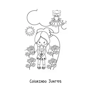 Desenho para colorir de uma menina em um campo primaveril