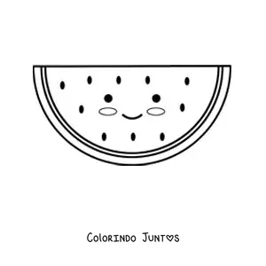 Desenho para colorir de uma melancia kawaii sorridente