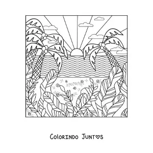 Desenho para colorir de uma paisagem com clima de verao