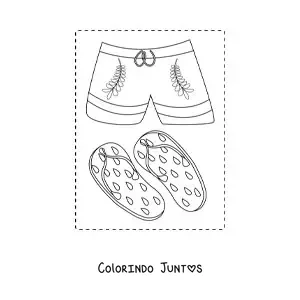 Desenho para colorir de um par de sandalias e uma bermuda