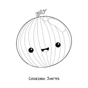 Desenho para colorir de uma melancia inteira kawaii alegre