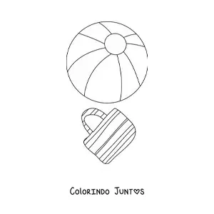 Desenho para colorir de uma bolsa e uma bola de verao
